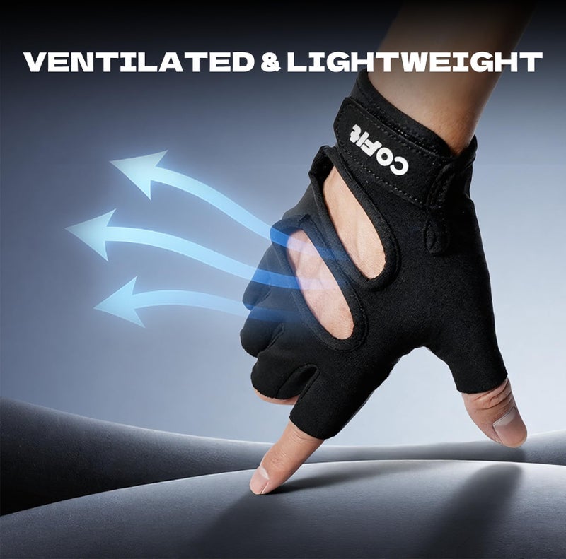 COFIT Gym Gloves for Men and Women, Breathable Anti-Slip Weight Lifting Gloves with Wrist Support and Palm Protection for Fitness & Strength Training - Black XL - Image 4